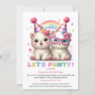 Adorable White Baby Animals Birthday Invitation