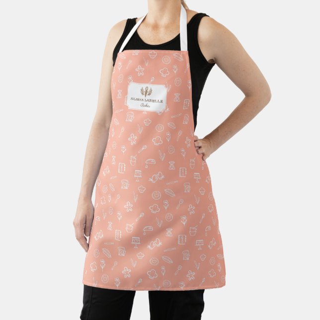 Adorable White Baking Icon Pattern & Whisk Bakers Apron (Insitu)