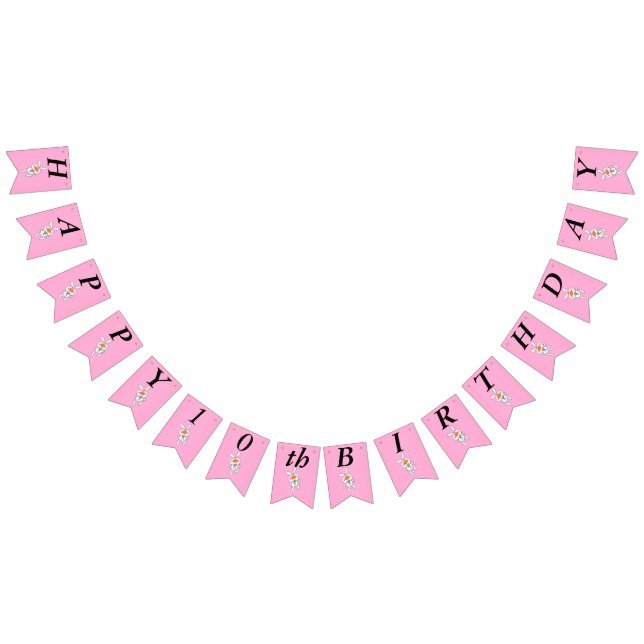 Adorable White Birthday Cartoon Bunny Hot Pink Bunting Flags (All)