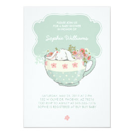 Adorable White Bunny in a Tea Cup Baby Shower Card