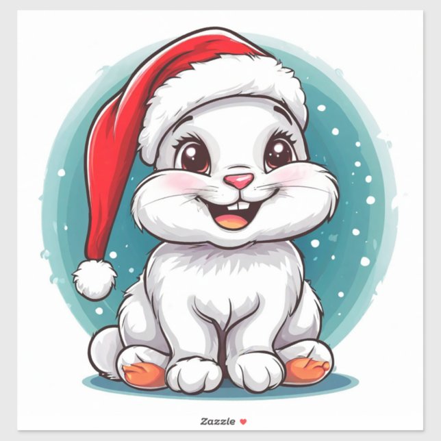 Adorable White Bunny in Santa Hat Sticker (Sheet)