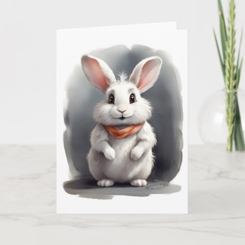 Adorable White Bunny Rabbit Portrait Blank Greet Card