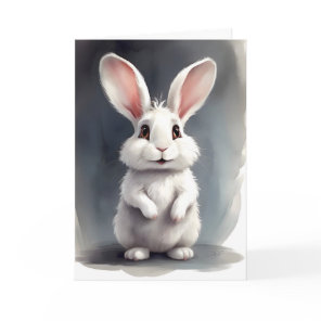 Adorable White Bunny Rabbit Portrait Blank Greet Card