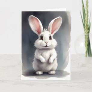 Adorable White Bunny Rabbit Portrait Blank Greet Card