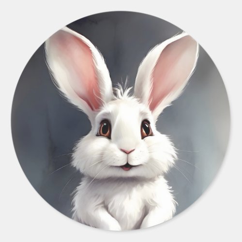 Adorable White Bunny Rabbit Portrait  Classic Round Sticker
