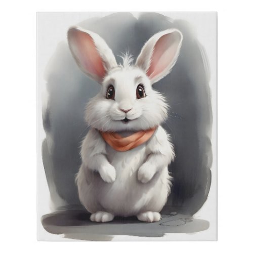 Adorable White Bunny Rabbit Portrait Nursery Faux Canvas Print
