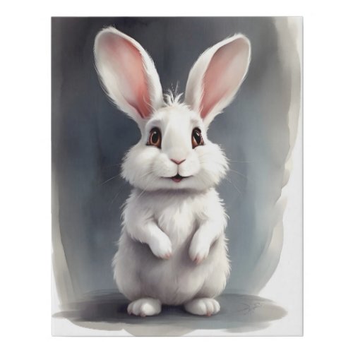 Adorable White Bunny Rabbit Portrait Nursery Faux Canvas Print
