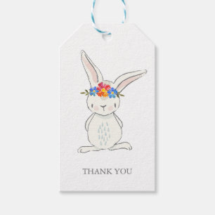 Adorable White Bunny with Flower Crown Gift Tags