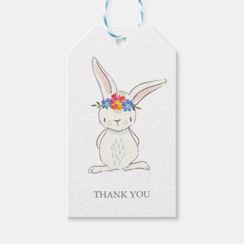 Adorable White Bunny with Flower Crown Gift Tags