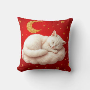 Adorable white cat throw pillow
