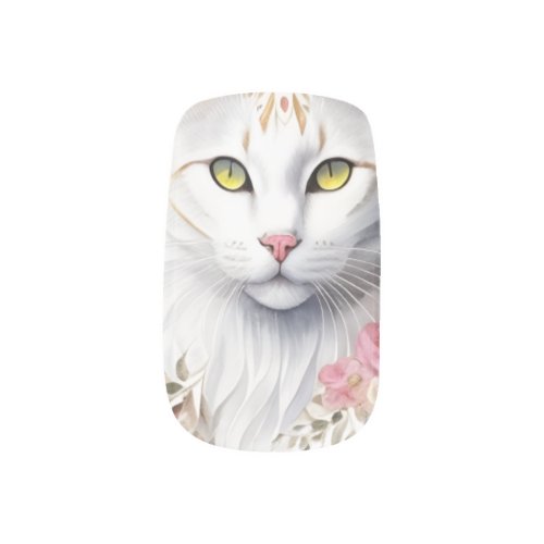 Adorable white cat with big eyes  minx nail art