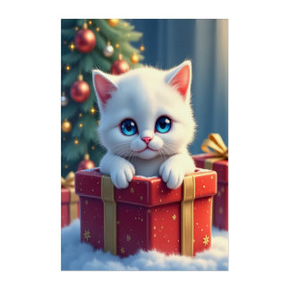Adorable White Christmas Kitten in Gift Box Acrylic Print