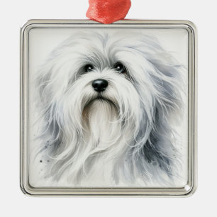 ADORABLE WHITE COTON DE TULEAR DOG METAL ORNAMENT
