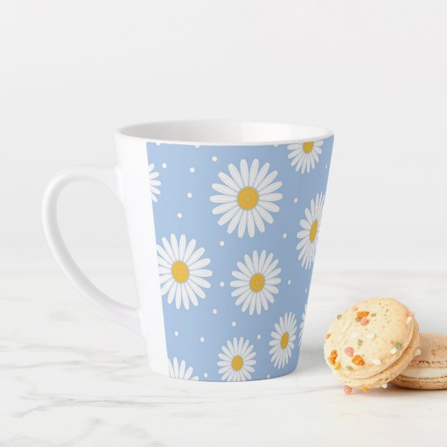Adorable White Daisy Blue Latte Mug! Latte Mug (In Situ)