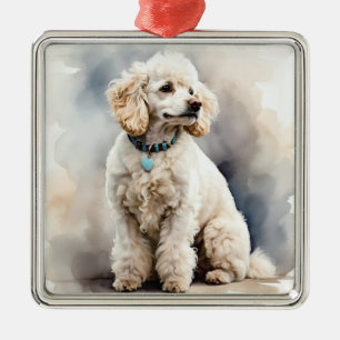 ADORABLE WHITE FRENCH POODLE PUPPY DOG METAL ORNAMENT