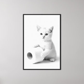 Adorable White Kitten Holding Toilet Paper Minimal Canvas Print