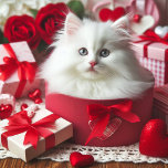 Adorable White Kitten in Box Funny Valentine  Holiday Card