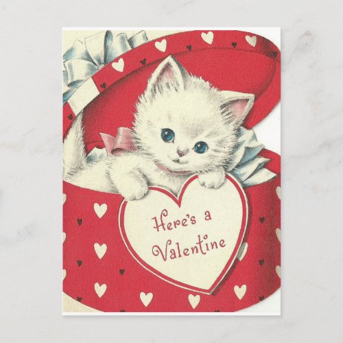 Adorable White Kitten Vintage Valentine Postcard