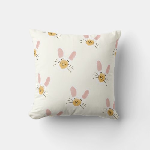 Adorable White Pink Bunny Face Throw Pillow