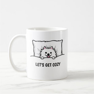 Adorable White Pomeranian Let's Get Cozy Coffee Mug