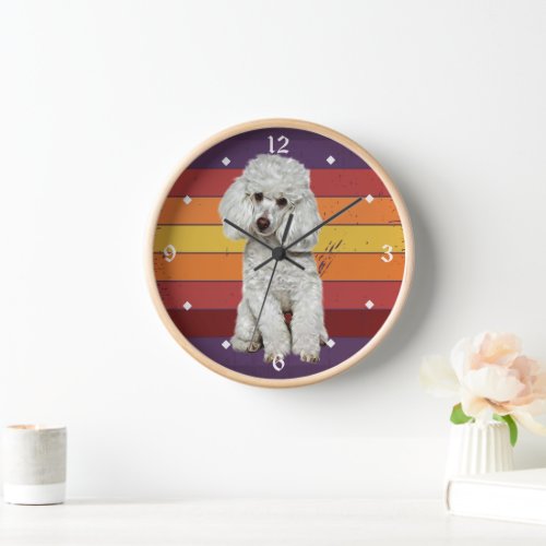 Adorable White Poodle Dog Retro Sunset Clock