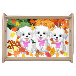 Adorable White Puppies Autumn Gift For Dog Owners Serving Tray
