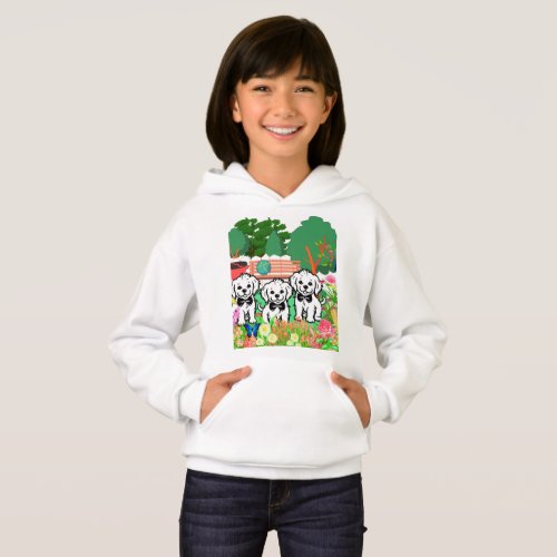 Adorable White Puppies Surrounded By Flowers Park Hoodie