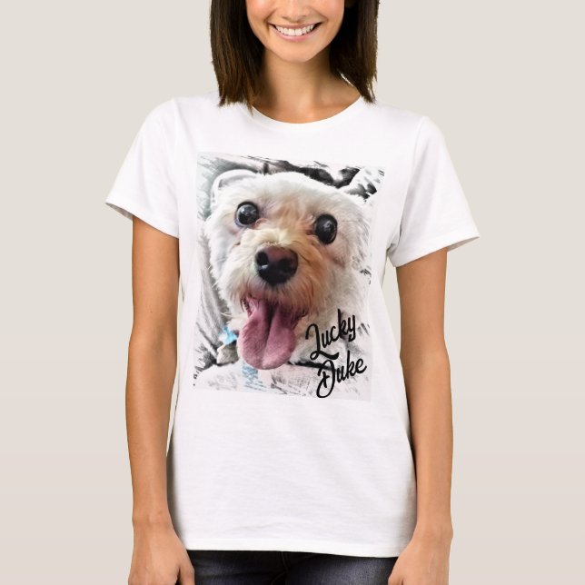 Adorable White Puppy T-Shirt (Customize Name) (Front)