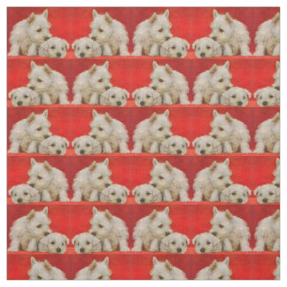 adorable white terrier puppies print fabric