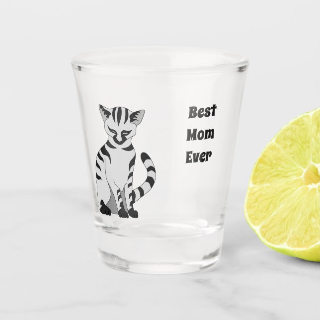 Adorable White Tiger Kitten Nodding Off Shot Glass (Front)