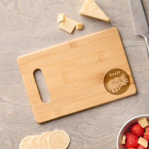 Adorable White Tiger Kitten Sleep Name Tag Engraved Cutting Board