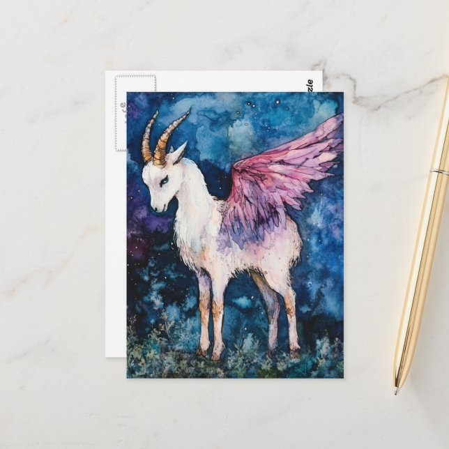 Adorable White Winged Goat Postcard (Front/Back In Situ)