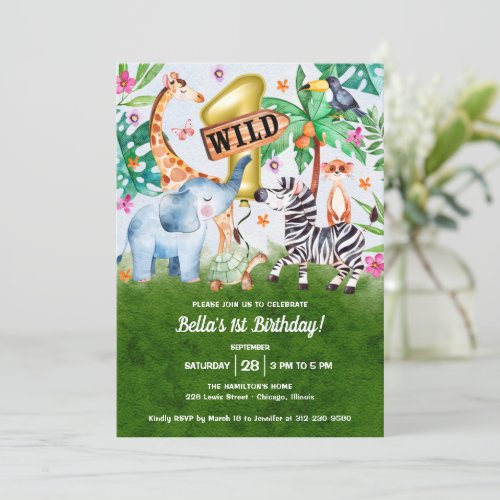 Adorable Wild One First Birthday Safari Invitation