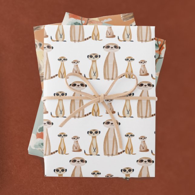 Adorable Wild Safari Meerkat Birthday Wrapping Paper Sheets (Creator Uploaded)