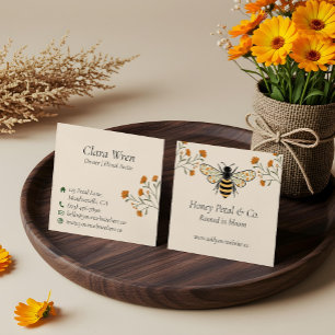 Adorable Wildflower Vintage Honey Bee Floral Square Business Card
