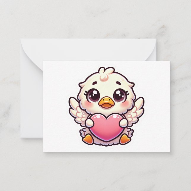Adorable Winged Duckling with Love Heart Note Card (Front)