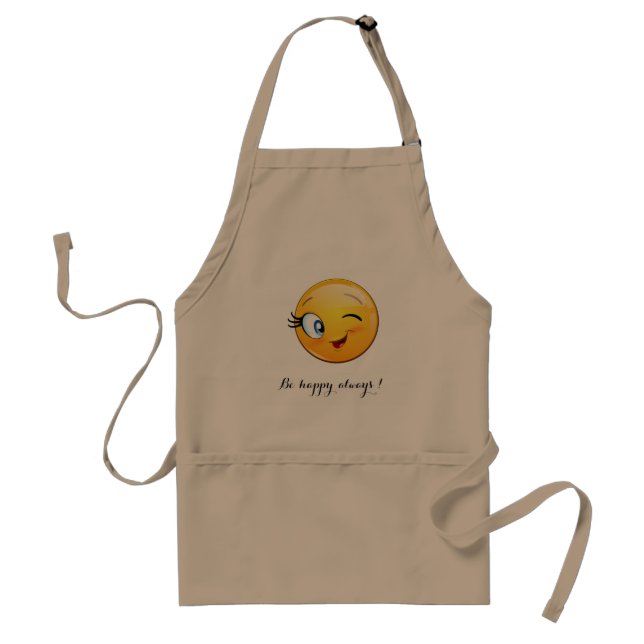 Adorable Winking Emoji Face-Be happy always Adult Apron (Front)