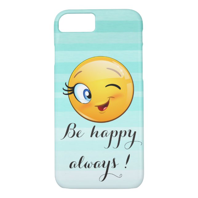 Adorable Winking Emoji Face-Be happy always Case-Mate iPhone Case (Back)