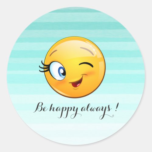 Adorable Winking Emoji Face_Be happy always Classic Round Sticker