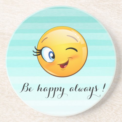 Adorable Winking Emoji Face_Be happy always Coaster