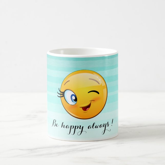 Adorable Winking Emoji Face-Be happy always Coffee Mug (Center)