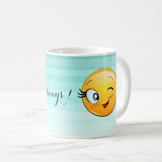 Adorable Winking Emoji Face-Be happy always Coffee Mug (Front Right)