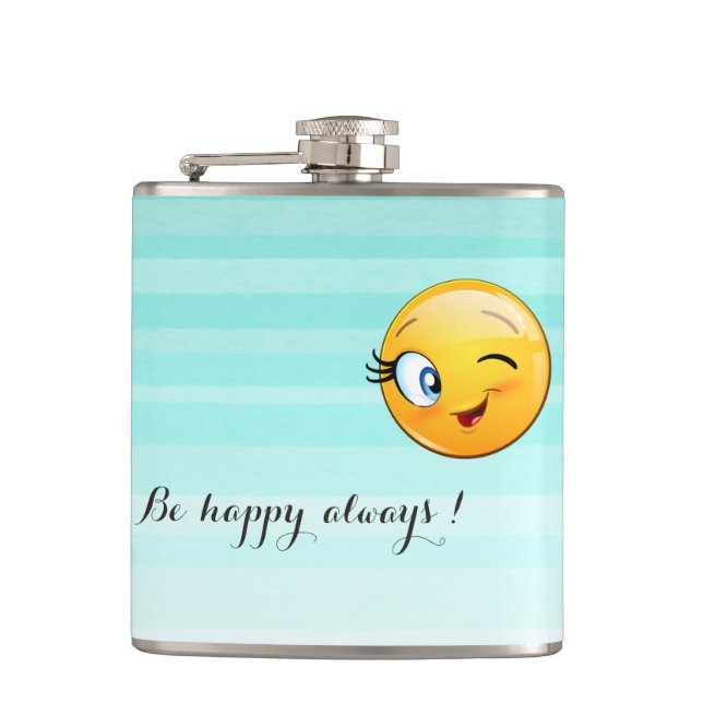 Adorable Winking Emoji Face-Be happy always Flask (Front)