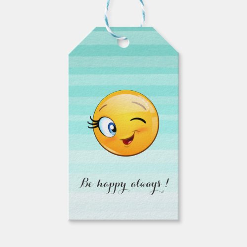 Adorable Winking Emoji Face_Be happy always Gift Tags