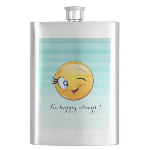 Adorable Winking Emoji Face_Be happy always Hip Flask