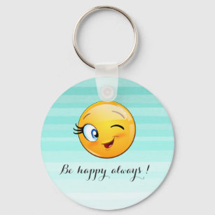 Adorable Winking Emoji Face-Be happy always Keychain