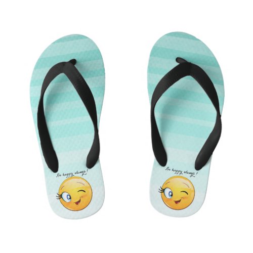 Adorable Winking Emoji Face_Be happy always Kids Flip Flops