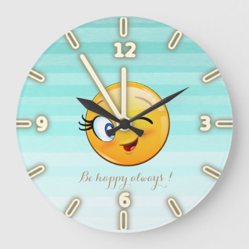 Adorable Winking Emoji Face_Be happy always Large Clock