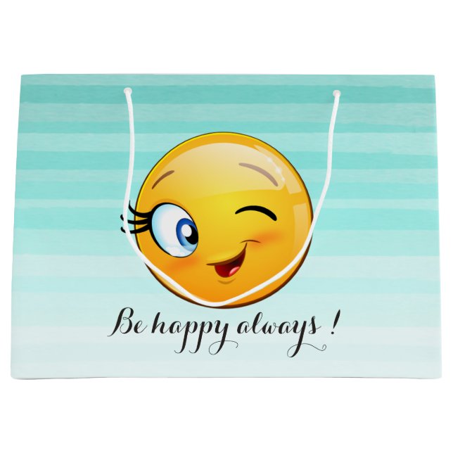 Adorable Winking Emoji Face-Be happy always Large Gift Bag (Front)