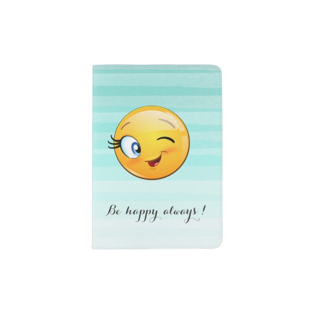 Adorable Winking Emoji Face-Be happy always Passport Holder (Front)
